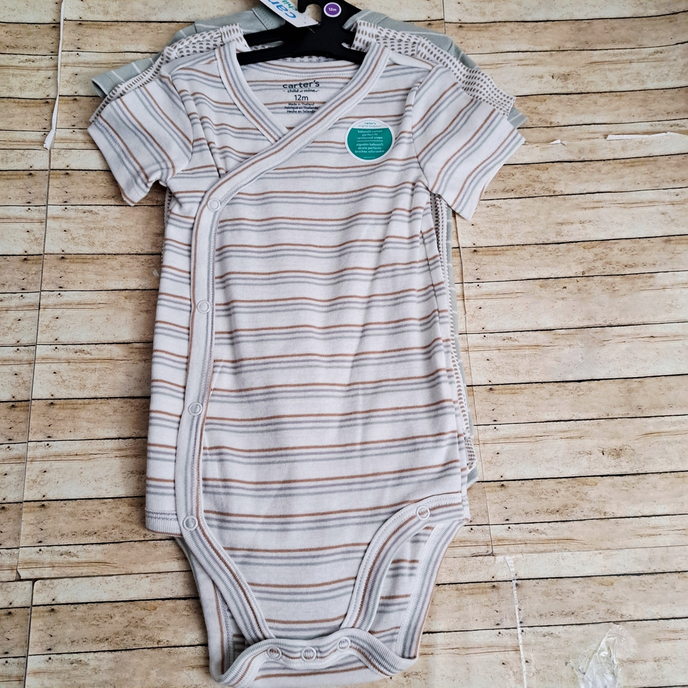 Carter's Child of Mine 3-pieces Brown and Green Striped Baby Onesie